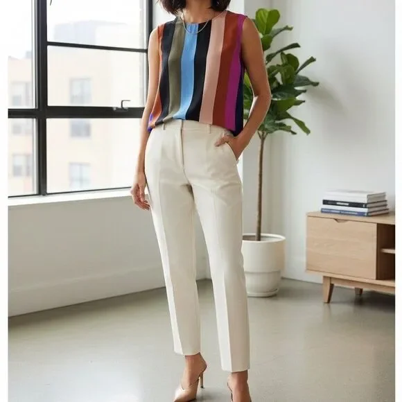 Diane Von Furstenberg Sleeveless Silk Colorful Top M Natural Classic Blouse - Picture 9 of 9